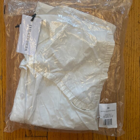 WeWoreWhat Ruffle Collar Cotton Poplin Button-Up - NWT, Optic White, XS - Picture 15 of 15